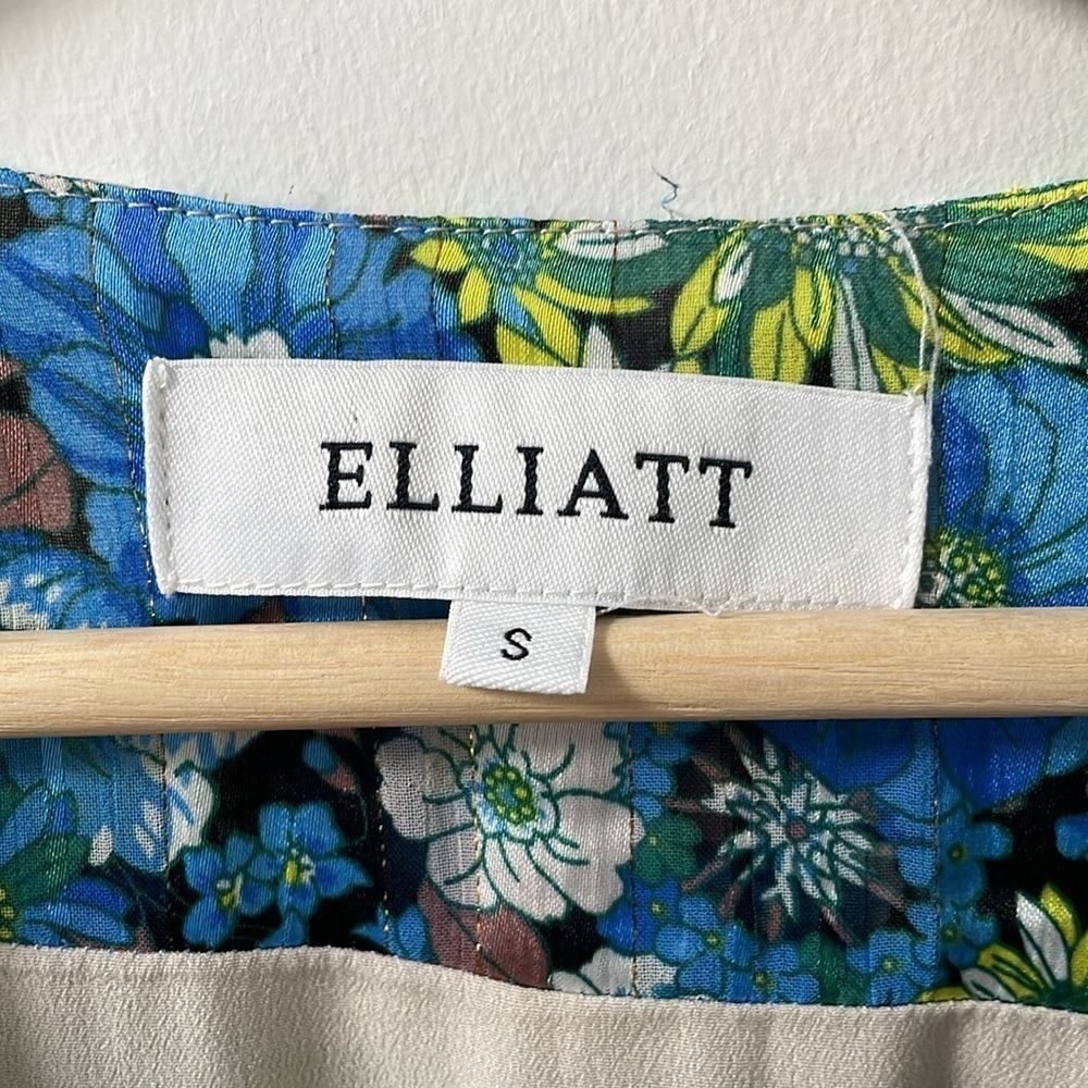 Elliatt Revolve Claude Ruffled Satin Maxi Dress Floral High Low hem Blue Small S - Picture 12 of 13